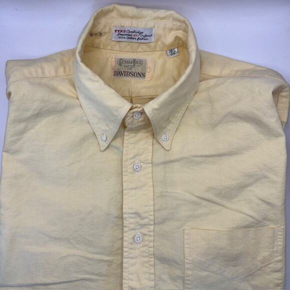 Gitman Bros. Shirt Mens 16.5-34 TTX Cambridge 2x1 Pinpoint Oxford Yellow USA - Picture 1 of 7
